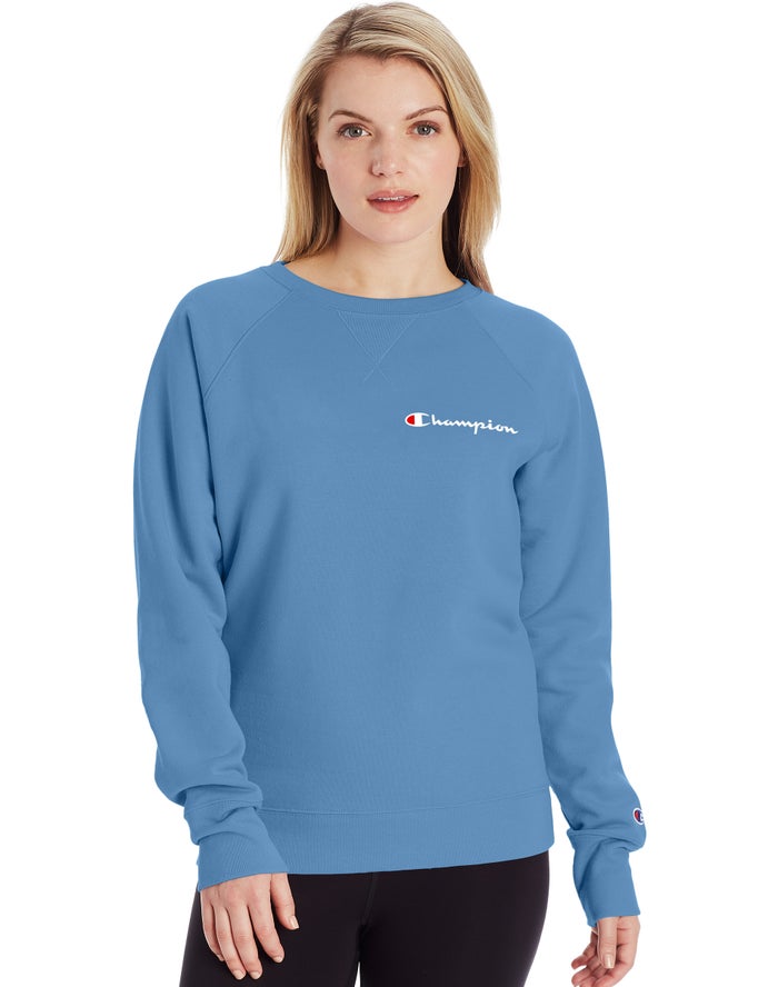 Champion Powerblend Fleece Classic Crew Script Logo Kadın Sweatshirt Mavi ( FZDUPC301 )